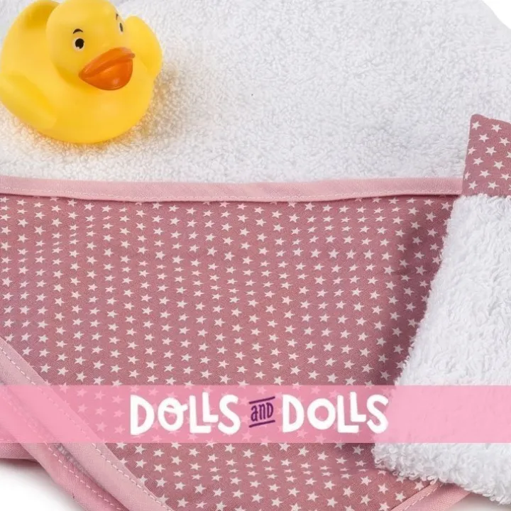 Accessoires pour poupée Así 36 à 43 cm - Cape de bain rose avec étoiles blanches et canard en caoutchouc