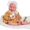 Poupée Antonio Juan 42 cm - Nouveau-né Carla moutarde avec son berceau de jeu
