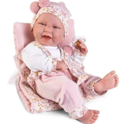 Poupée Antonio Juan 42 cm - Nouveau-né Carla avec chaise et matelas à langer