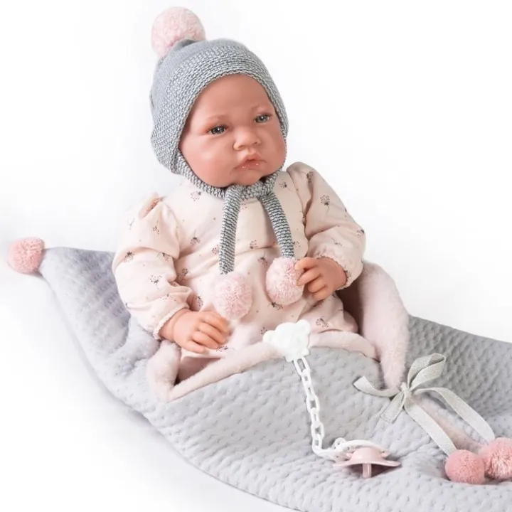 Poupée Antonio Juan 42 cm - Nouveau-né avec gigoteuse et pompons