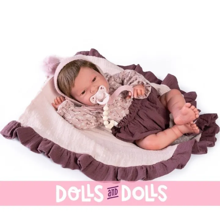 Poupée Antonio Juan 40 cm - Sweet Reborn Lea avec couverture violette