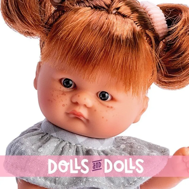 Poupée Así 20 cm - Bomboncín fille avec robe grise à carreaux et col en mousseline grise