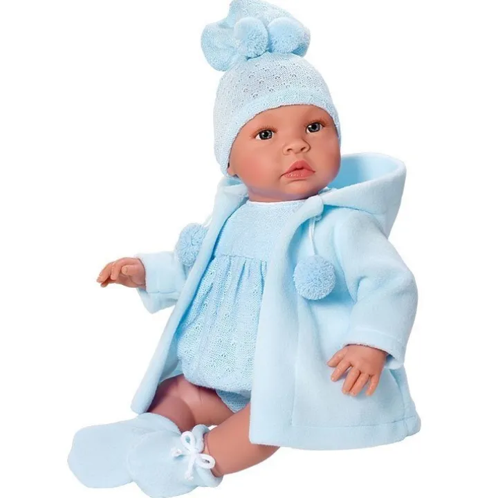 Poupée Así 46 cm - Leo avec barboteuse bleue et duffle coat bleu
