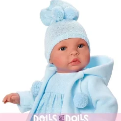 Poupée Así 46 cm - Leo avec barboteuse bleue et duffle coat bleu