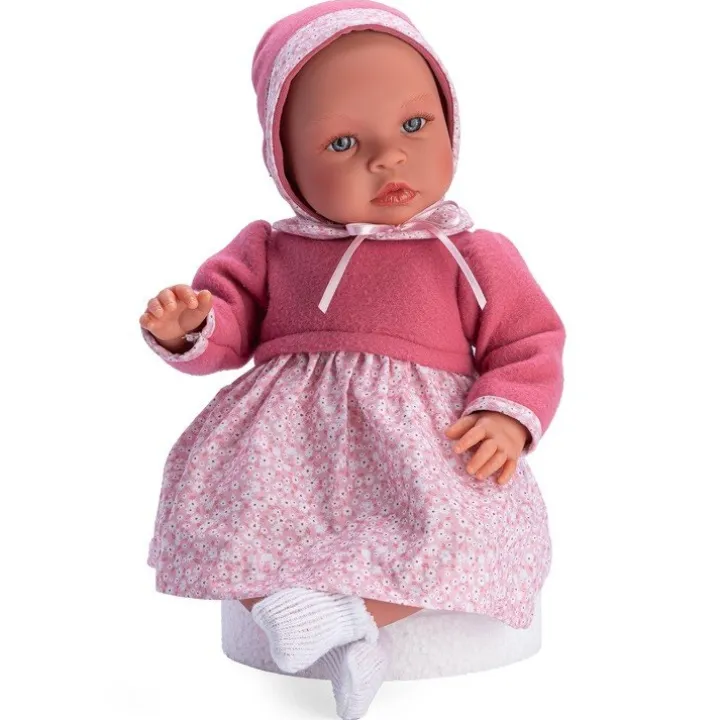 Poupée Así 46 cm - Leo avec robe fleurie rose et plastron fuchsia