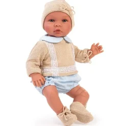 Poupée Así 46 cm - Leo avec tenue beige tricotée à carreaux bleu clair