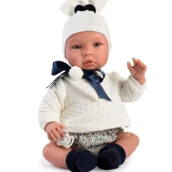 Poupée Así 46 cm - Léo avec bloomer fleurs bleues et pull beige