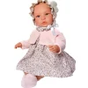 Poupée Así 46 cm - Robe Léo à fleurs grises avec veste rose