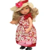 Poupée D'Nenes 34 cm - Marieta avec robe rouge à fleurs et chapeau de paille