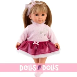 Poupée Llorens 35 cm - Elena en pull rose et jupe fuchsia