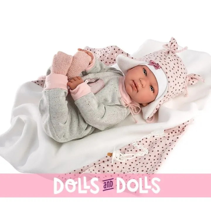 Poupée Llorens 44 cm - Nouveau-né en pleurs Tina avec matelas à langer