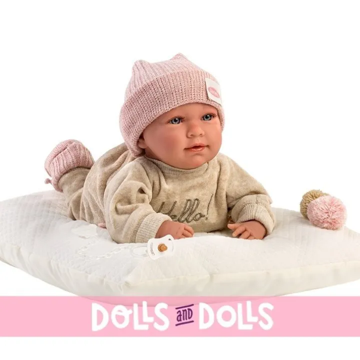 Poupée Llorens 40 cm - Nouveau-né Mimi crybaby "Hello" avec coussin