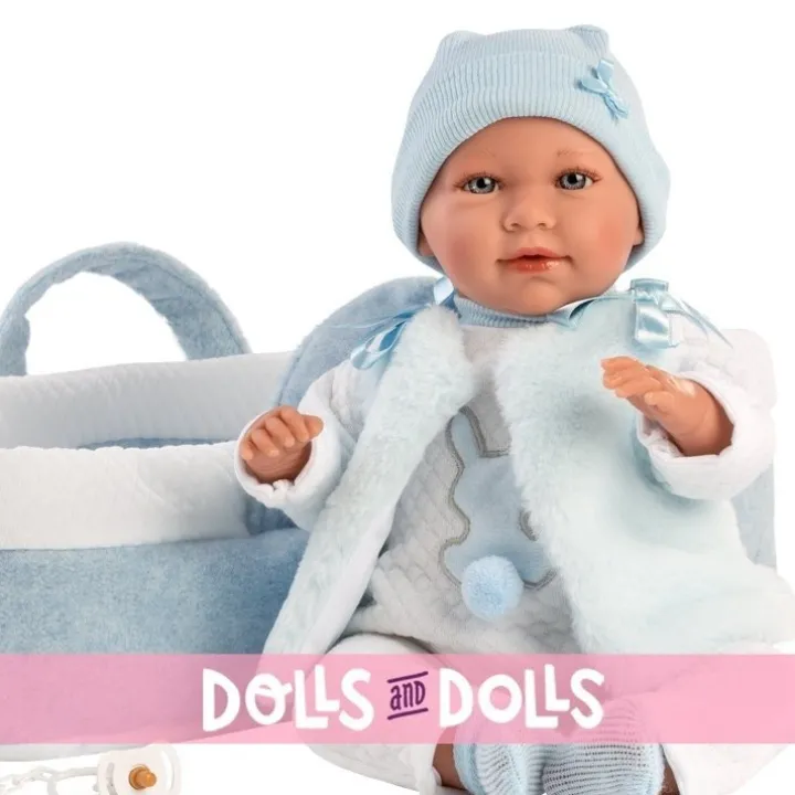 Poupée Llorens 40 cm - Pleurer "Mimo" nouveau-né avec nacelle bleu clair