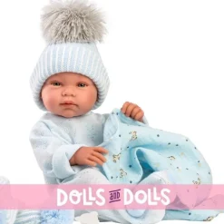 Poupée Llorens 43 cm - Tino nouveau-né avec toquilla bambi bleu clair