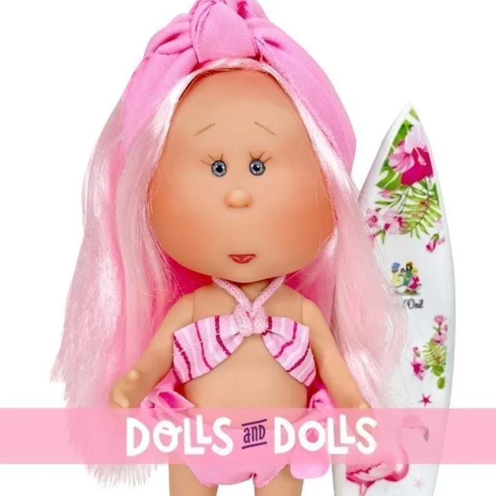 Poupée Nines d'Onil 23 cm - Little Mia summer avec cheveux roses, bandeau et un maillot de bain
