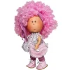 Poupée Nines d'Onil 23 cm - Little Mia avec des cheveux roses bouclés et une robe à fleurs