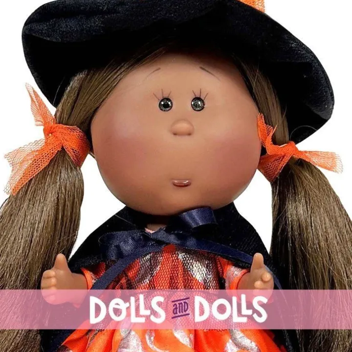 Poupée Nines d'Onil 23 cm - Little Mia Halloween afro-américain aux cheveux bruns et raides (Sorcière)