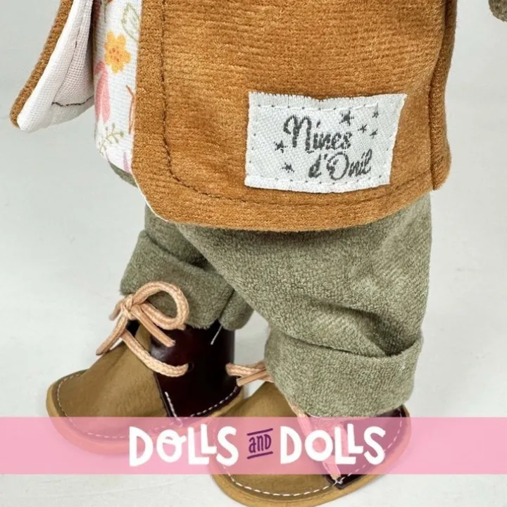 Poupée Nines d'Onil 23 cm - Little Mio brunette avec ensemble imprimé naturel