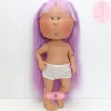 Poupée Nines d'Onil 30 cm - Mia ARTICULÉE - Mia aux cheveux violets lisses avec des franges - Sans vêtements