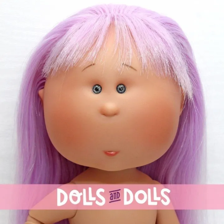 Poupée Nines d'Onil 30 cm - Mia ARTICULÉE - Mia aux cheveux violets lisses avec des franges - Sans vêtements