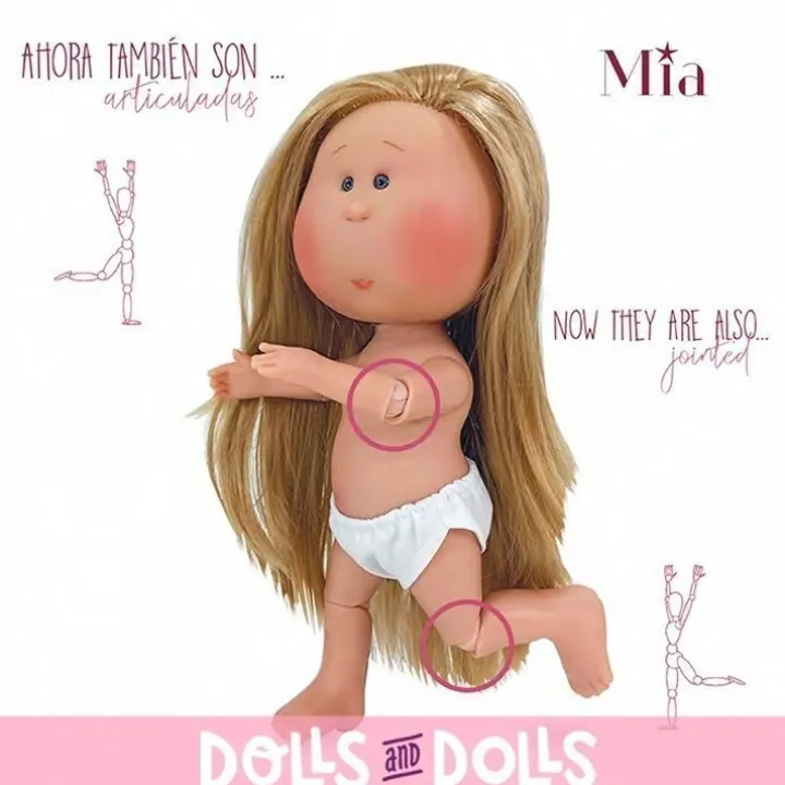 Poupée Nines d'Onil 30 cm - Mia ARTICULÉE - mère aux cheveux roses avec une robe imprimée nature