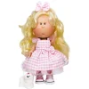 Poupée Nines d'Onil 30 cm - Mia blonde avec robe à carreaux roses et mascotte