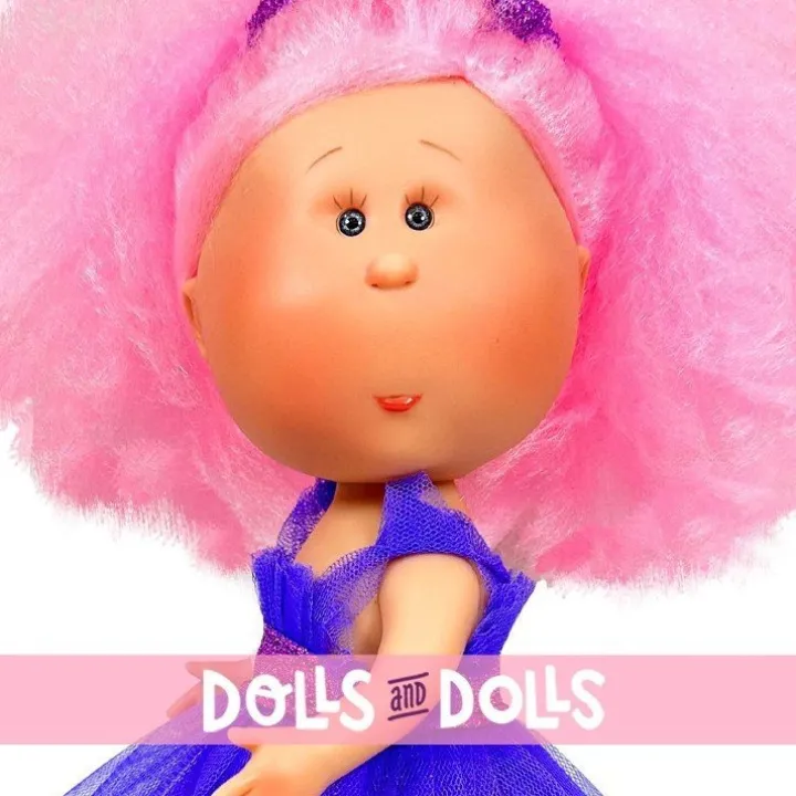 Poupée Nines d'Onil 30 cm - Mia Cotton avec cheveux roses et mascotte