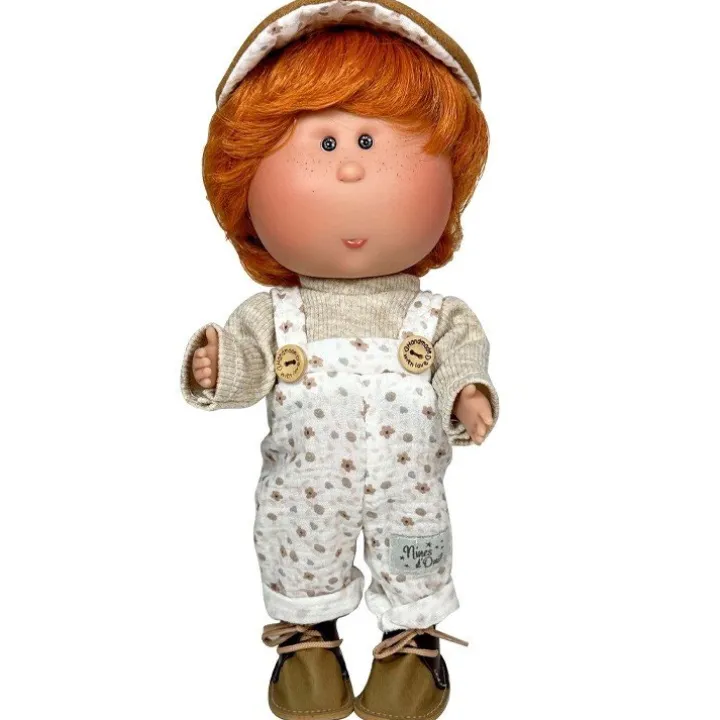 Poupée Nines d'Onil 30 cm - Mio avec cheveux orange avec chasuble et bonnet imprimés