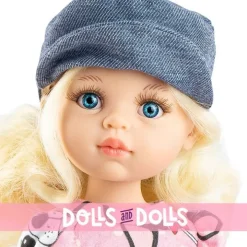 Poupée Paola Reina 32 cm - Las Amigas - Claudia en robe rose pour chiot avec une casquette en denim