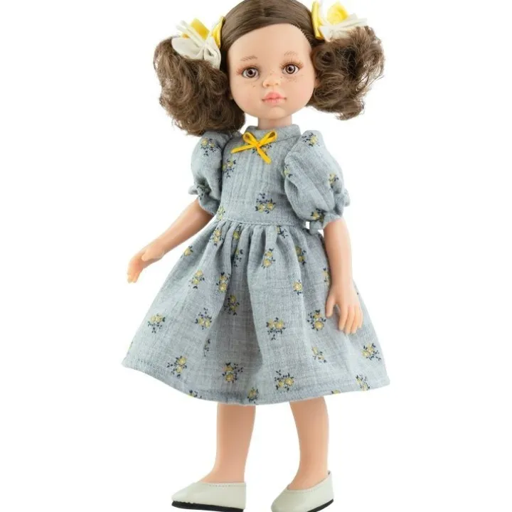 Poupée Paola Reina 32 cm - Las Amigas - Fabi en robe grise à petites fleurs jaunes