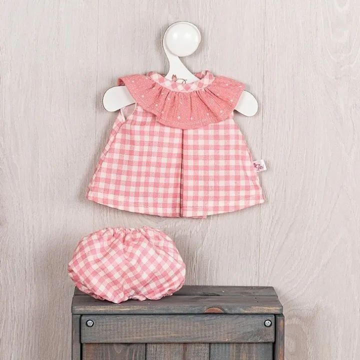 Tenue de poupée Así 36 cm - Robe rose à carreaux avec pololo et col en mousseline rose pour poupée Guille