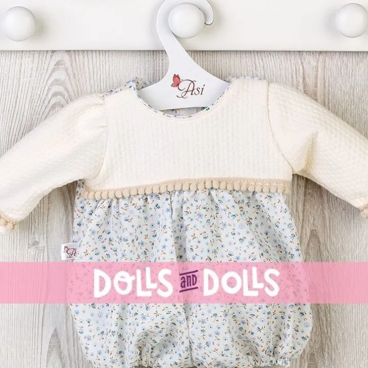 Tenue de poupée Así 43 cm - Tenue beige et imprimé fleurs bleues avec chapeau et chaussons pour Pablo