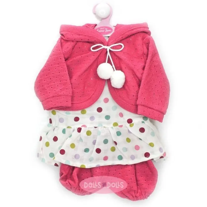 Tenue pour poupée Antonio Juan 52 cm - Collection Mi Primer Reborn - Robe à pois de couleur avec veste et pantalon fuchsia