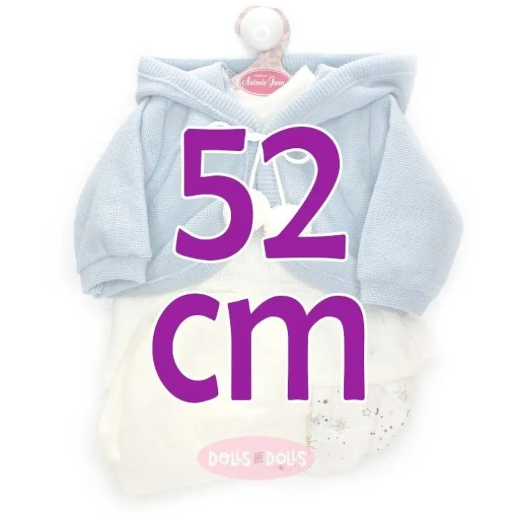 Tenue pour poupée Antonio Juan 52 cm - Collection Mi Primer Reborn - Robe blanche avec veste bleu clair et chapeau blanc