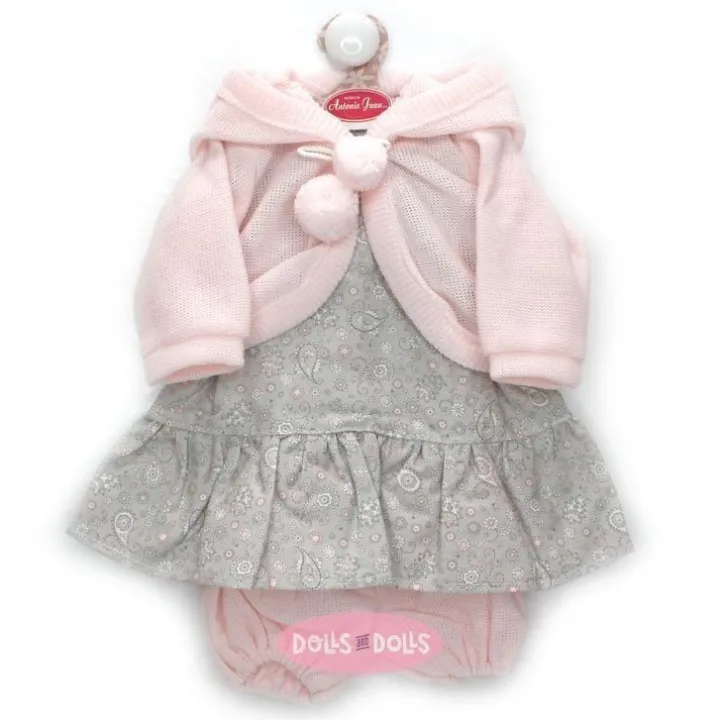 Tenue pour poupée Antonio Juan 52 cm - Collection Mi Primer Reborn - Robe florale grise avec veste et pantalon roses