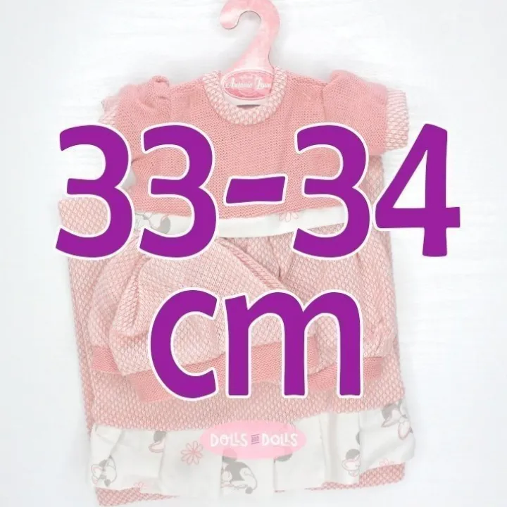 Tenue pour poupée Antonio Juan 33-34 cm - Grenouillère rose avec bonnet et couverture