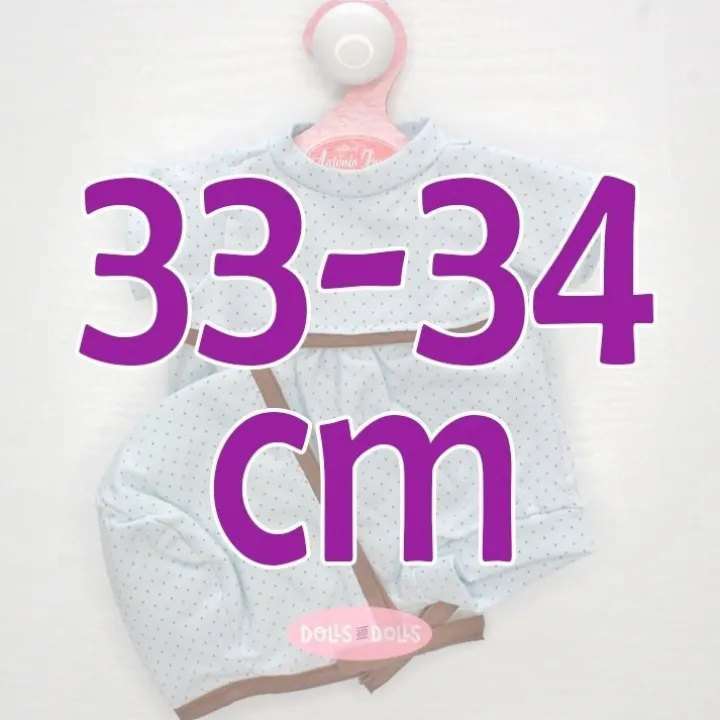 Tenue pour poupée Antonio Juan 33-34 cm - Barboteuse à pois bleu-marron clair avec bonnet