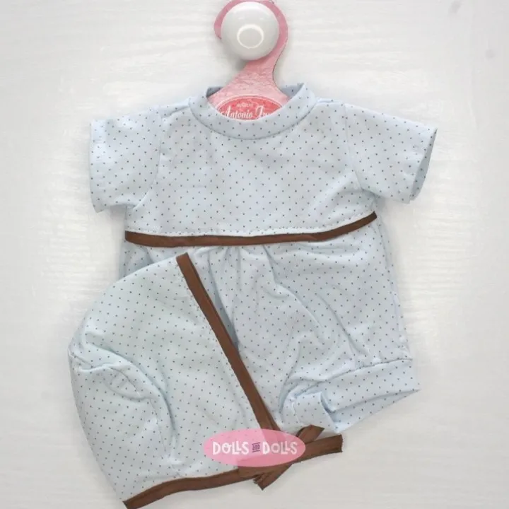 Tenue pour poupée Antonio Juan 33-34 cm - Barboteuse à pois bleu-marron clair avec bonnet