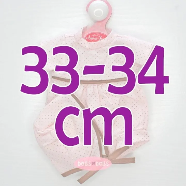 Tenue pour poupée Antonio Juan 33-34 cm - Barboteuse rose-marron à pois avec bonnet