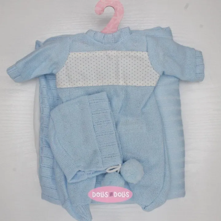 Tenue pour poupée Antonio Juan 33-34 cm - Barboteuse bleue à pois avec bonnet et châle