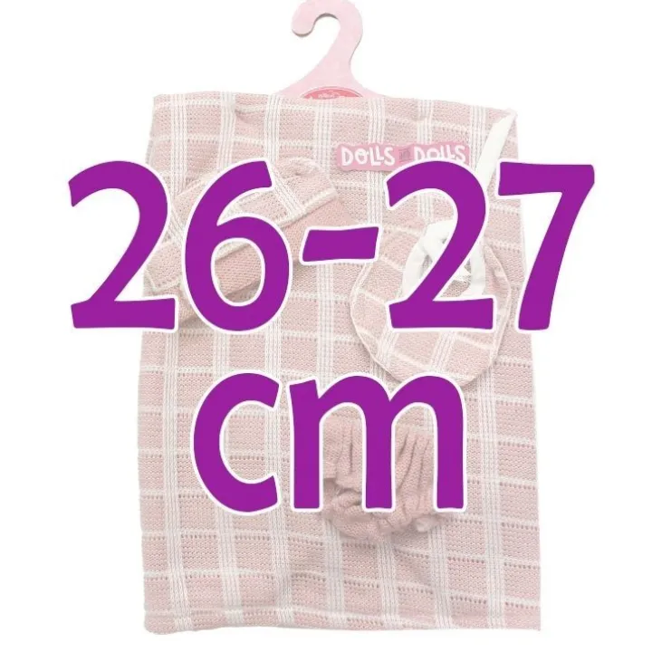 Tenue pour poupée Antonio Juan 26-27 cm - Couverture à carreaux rose et blanc avec bonnet et bavoir