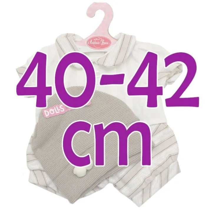 Tenue pour poupée Antonio Juan 40-42 cm - Tenue à rayures blanches et beiges avec chapeau