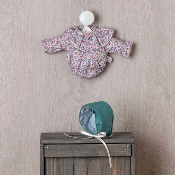 Tenue pour poupée Así 28 cm - Barboteuse à fleurs avec bonnet vert pour poupée Gordi
