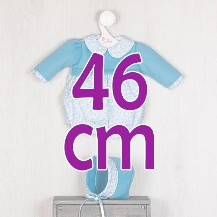 Tenue pour poupée Así 46 cm - Barboteuse fleurie bleu clair avec plastron bleu pour poupée Léo