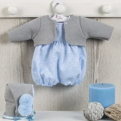 Tenue pour poupée Así 36 cm - Barboteuse bleue avec veste grise ajourée pour Koke