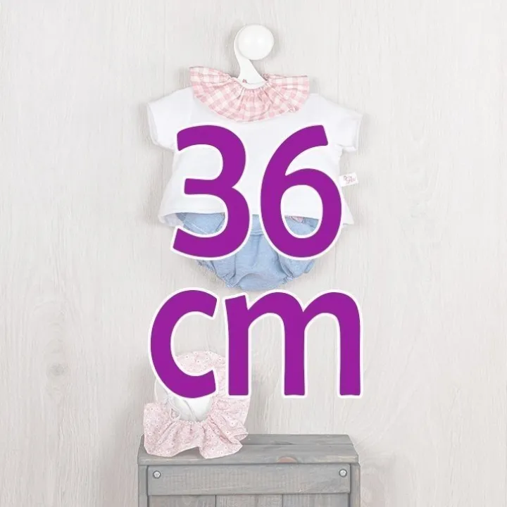 Tenue pour poupée Así 36 cm - Ensemble pololo en jean et t-shirt à col rose pour poupée Koke