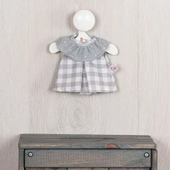 Tenue pour poupée Así 20 cm - Robe à carreaux gris avec encolure en mousseline grise pour poupée Bomboncín