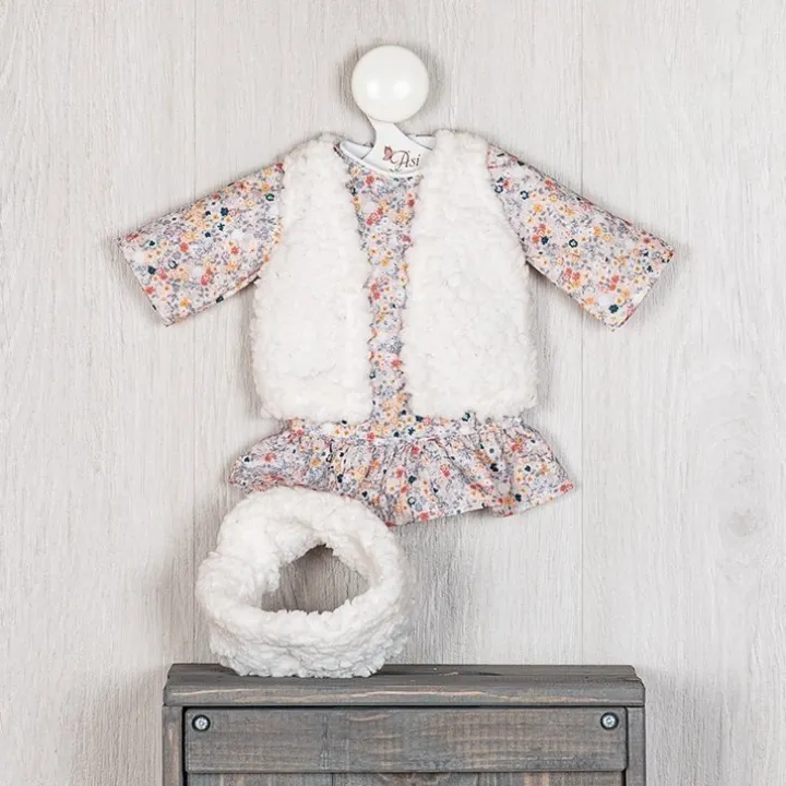 Tenue pour poupée Así 40 cm - Robe liberty corail avec shearling pour poupée Sabrina