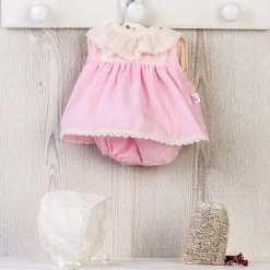 Tenue pour poupée Así 36 cm - Robe rose avec capuche brodée beige pour Koke