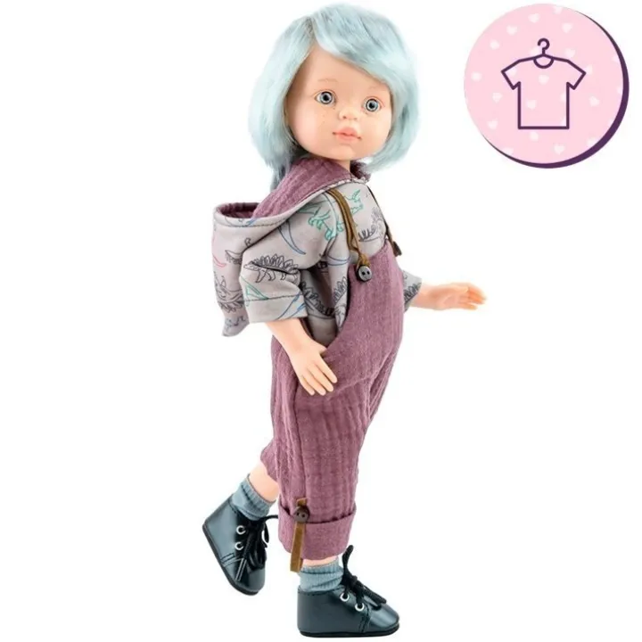 Tenue pour poupée Paola Reina 32 cm - Las Amigas - Ensemble Sergio salopette dinosaure et pull à capuche